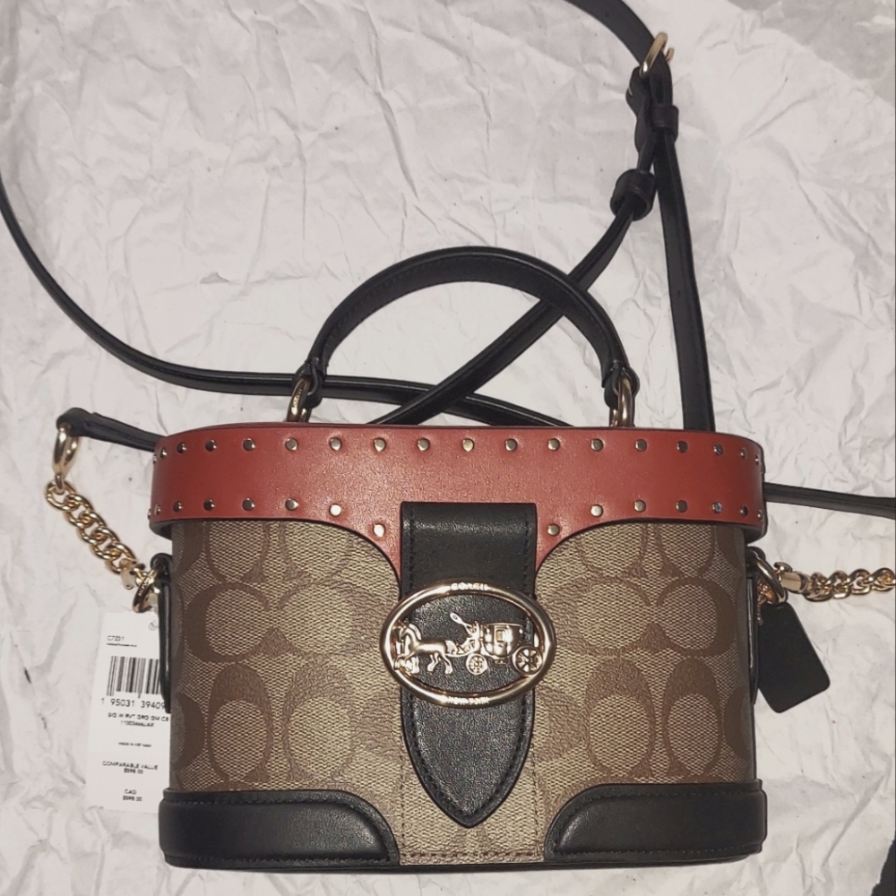 NWT Coach Georgie Crossbody Color Block Signature Canvas, Gold Khaki Terracotta